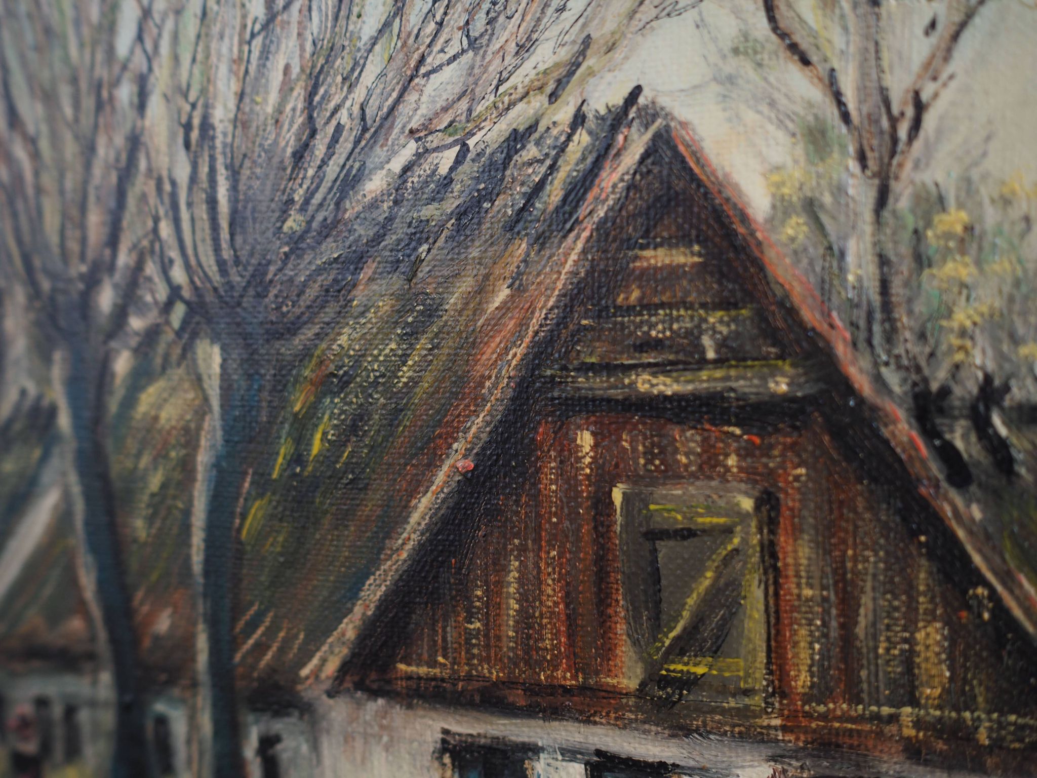 Painting „The Farm under the Willows”, Scandinavian design, 1960s