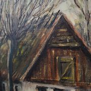 Painting „The Farm under the Willows”, Scandinavian design, 1960s