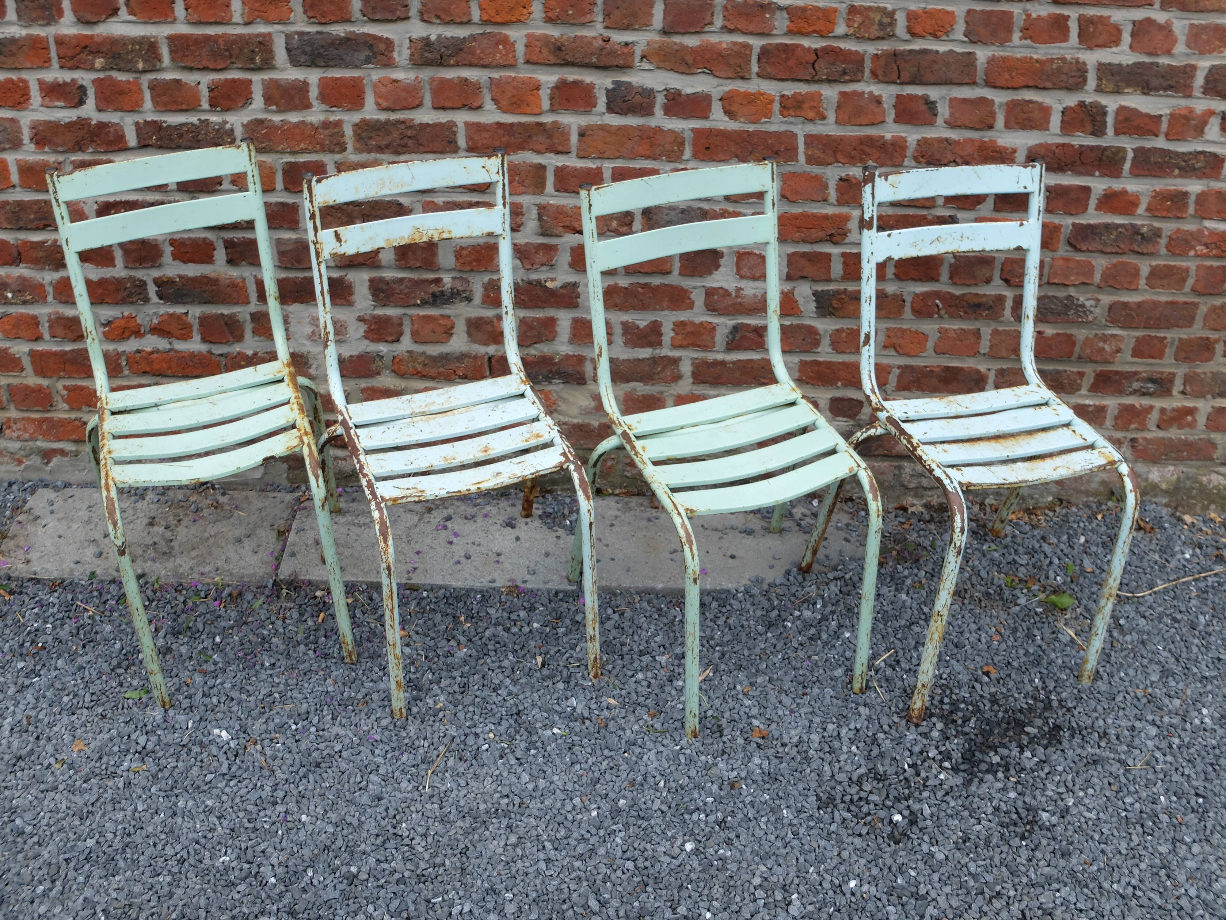 4 metal stackable garden chairs or bistro, Vintage, 1950s-1960s
