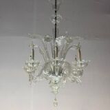 Venetian lustre in colourless Murano glass, 6 light arms, circa 1950.