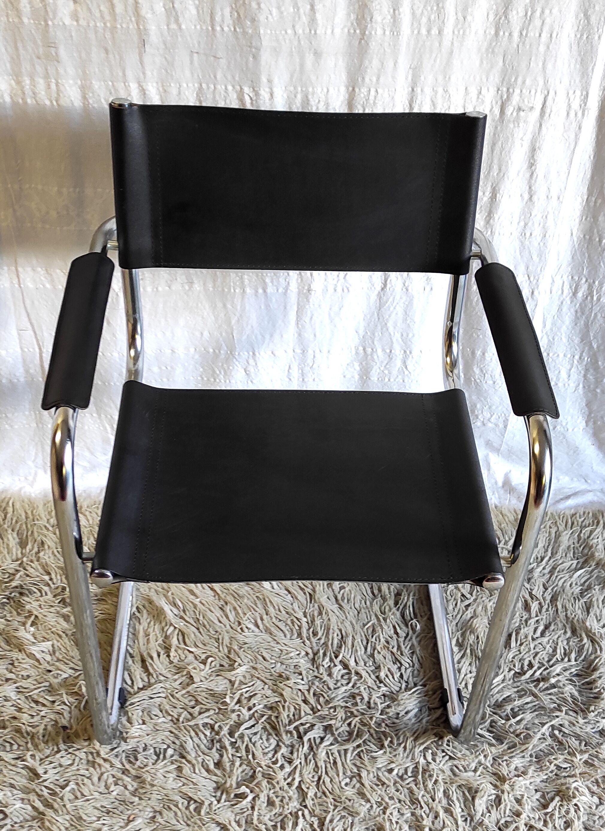 Design chair chrome metal and leather - 80s/90s