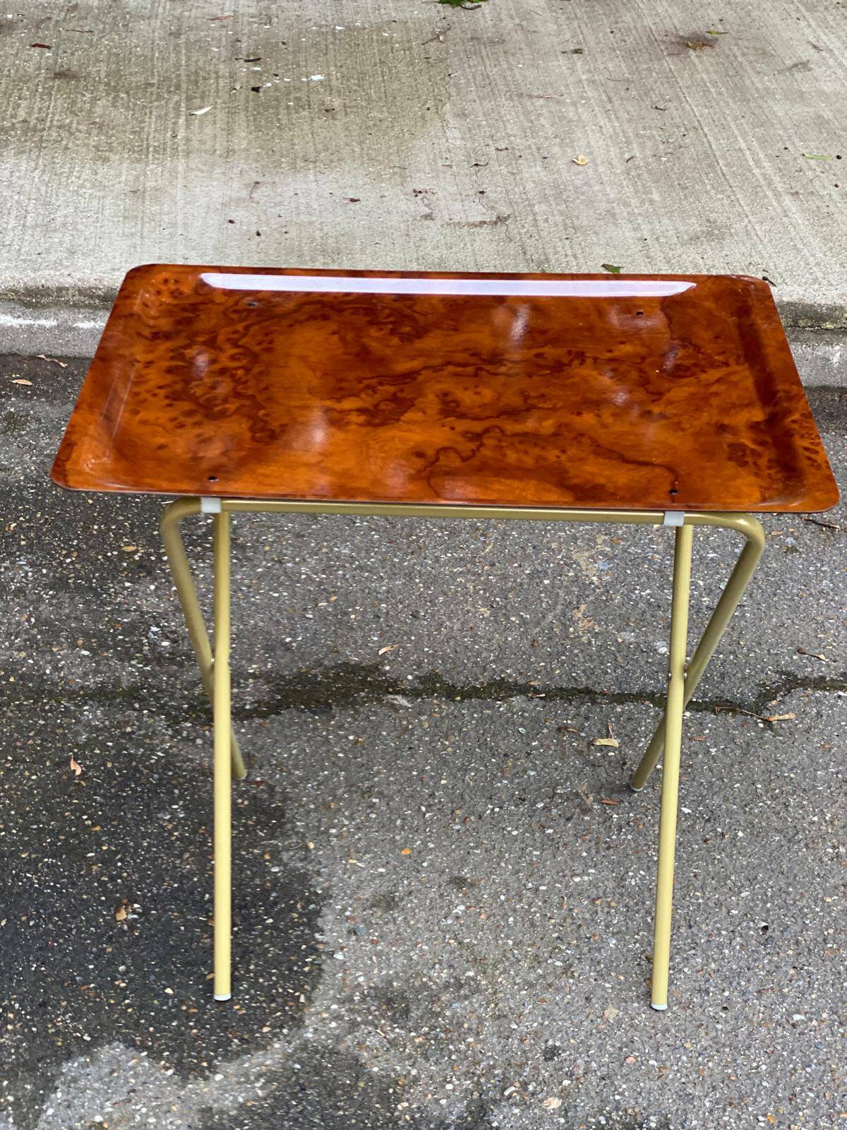 Scandinavian folding serving trolley in rosewood and gilded steel 1980