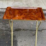 Scandinavian folding serving trolley in rosewood and gilded steel 1980