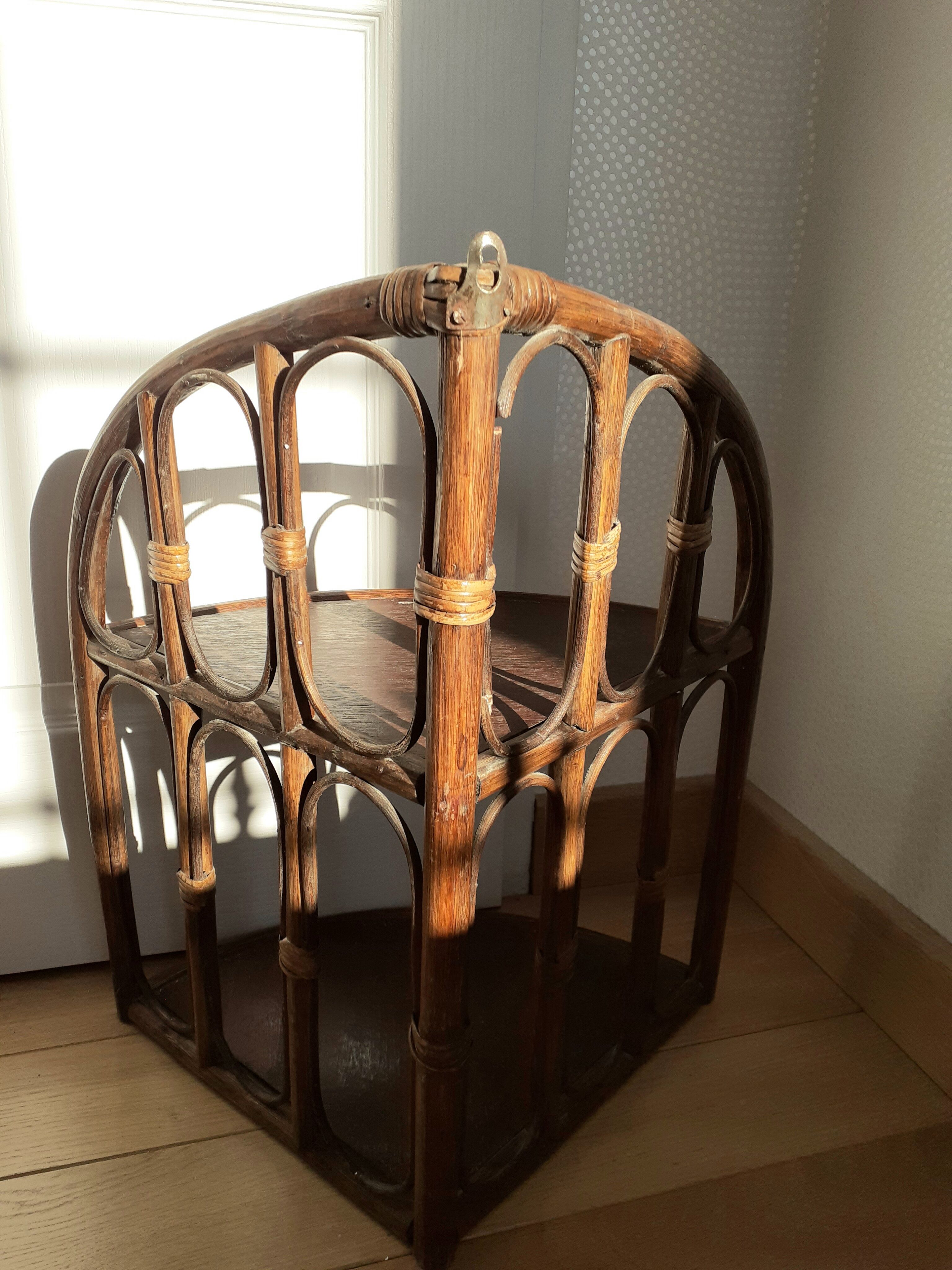Rattan corner wall shelf