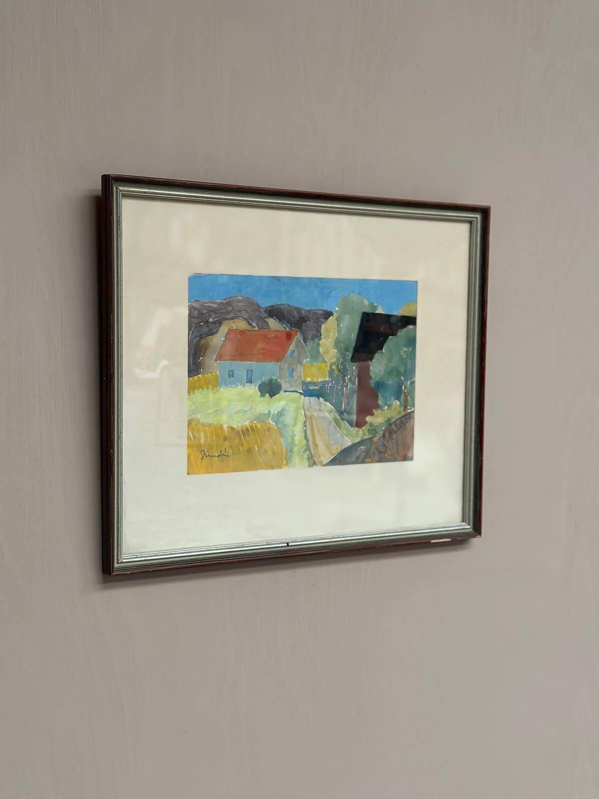 Original Swedish Water Colour – “Landscape” By Svan Grandin – Vintage & Framed – 43 × 36 Cm (16.9" × 14.2")