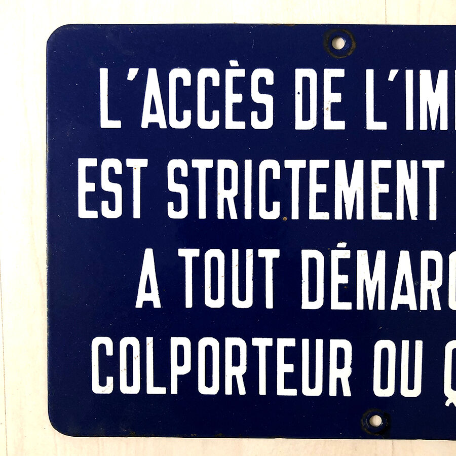 Vintage building entry enamelled plate