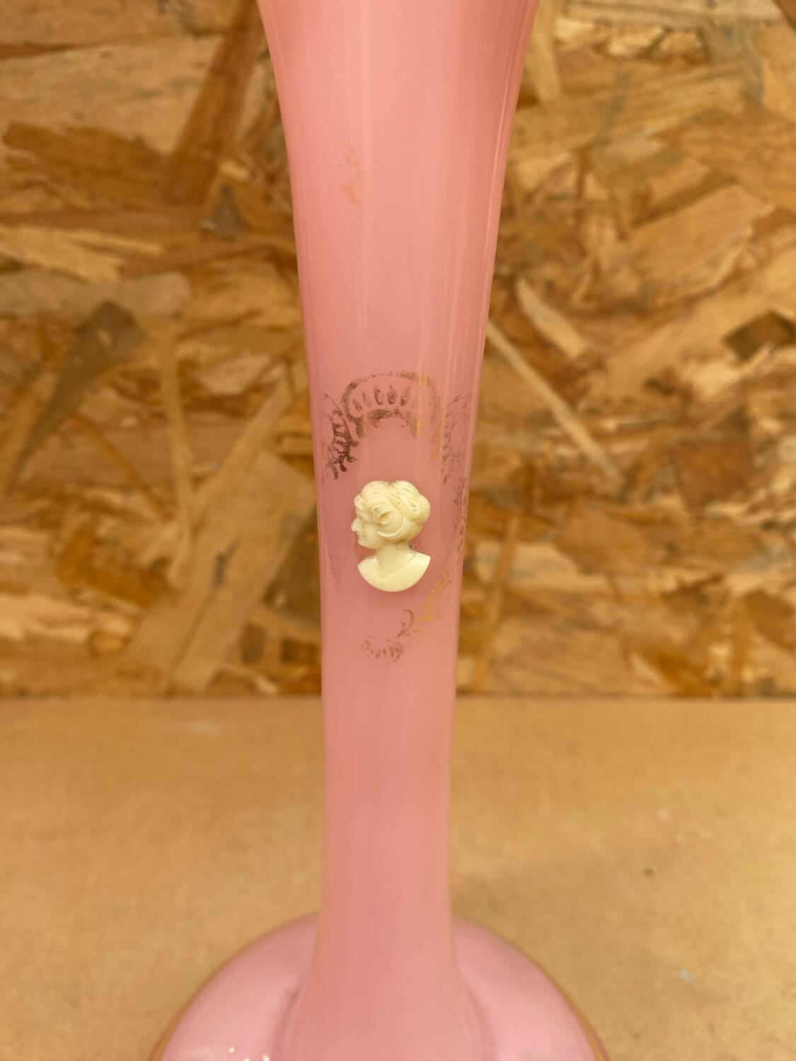 Old Pink Opaline Soliflore Vase + Vintage Gold & Camé Decor