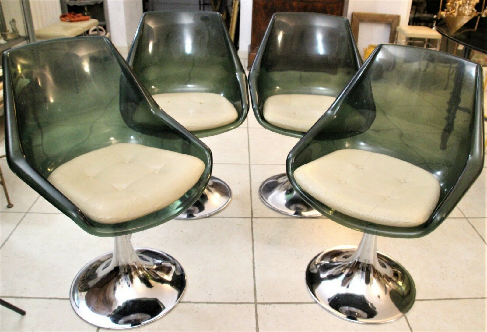 1960s Roche-Bobois set table + glass + 4 chairs, Tulip feet