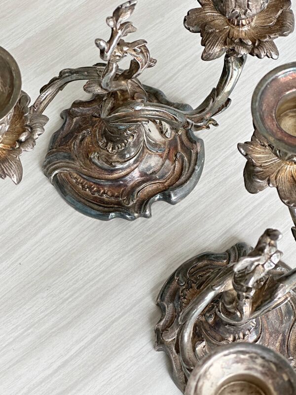 bougeoirs anciens lot de 2 metal patine