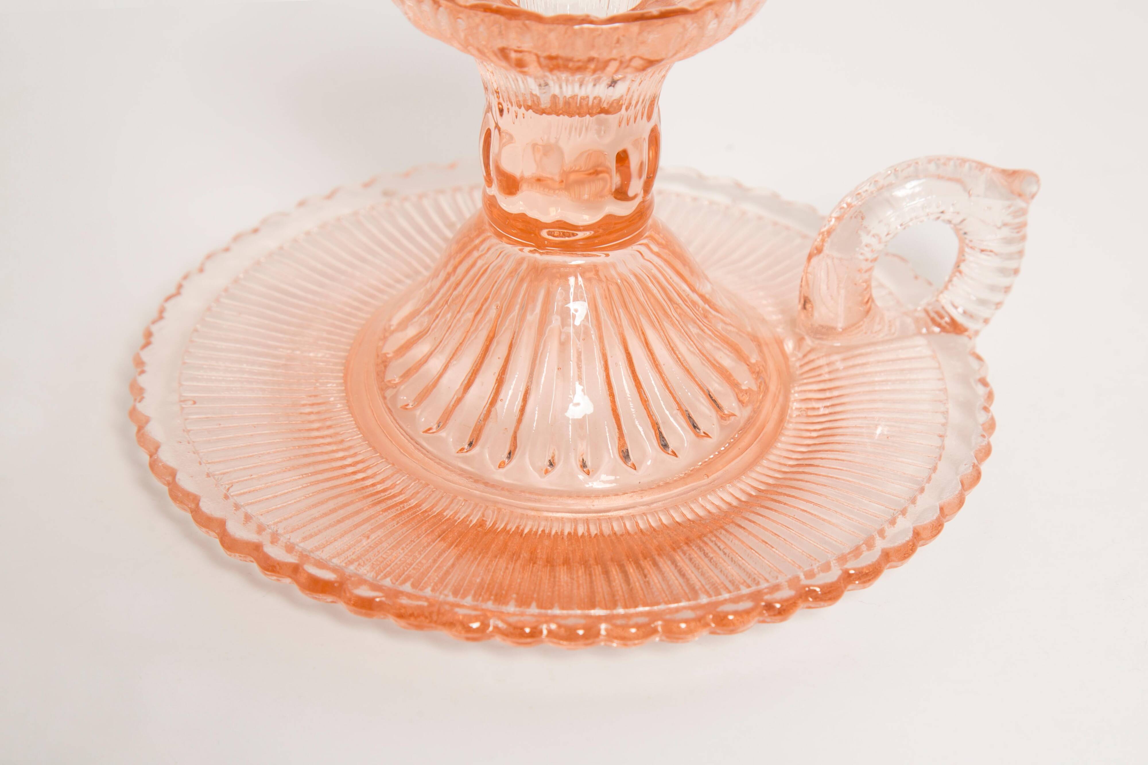 Pale pink glass candlestick mid-century, Europe, 1960s