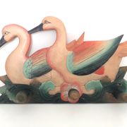Vintage wall coat rack - Carved wood duck patterns - 1900