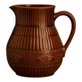 Superb vintage Digoin Sarreguemines jug in brown glazed ceramic.
