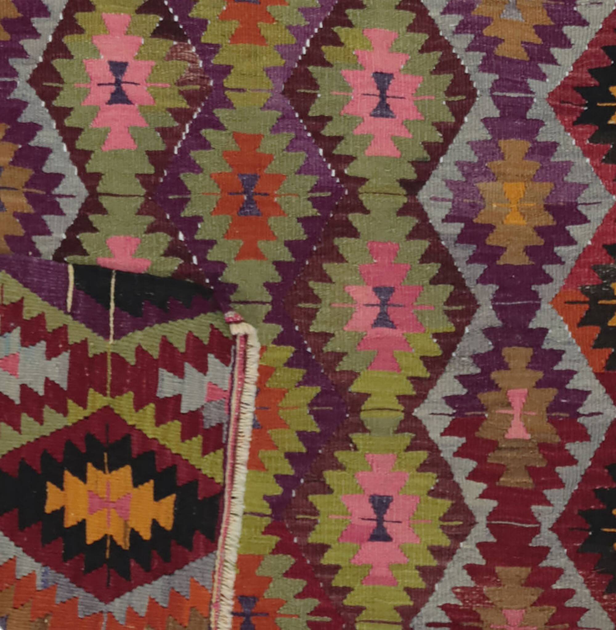 Turkish Kilim Yuruk Vintage 165x275 cm Geometric Pink Green Yellow