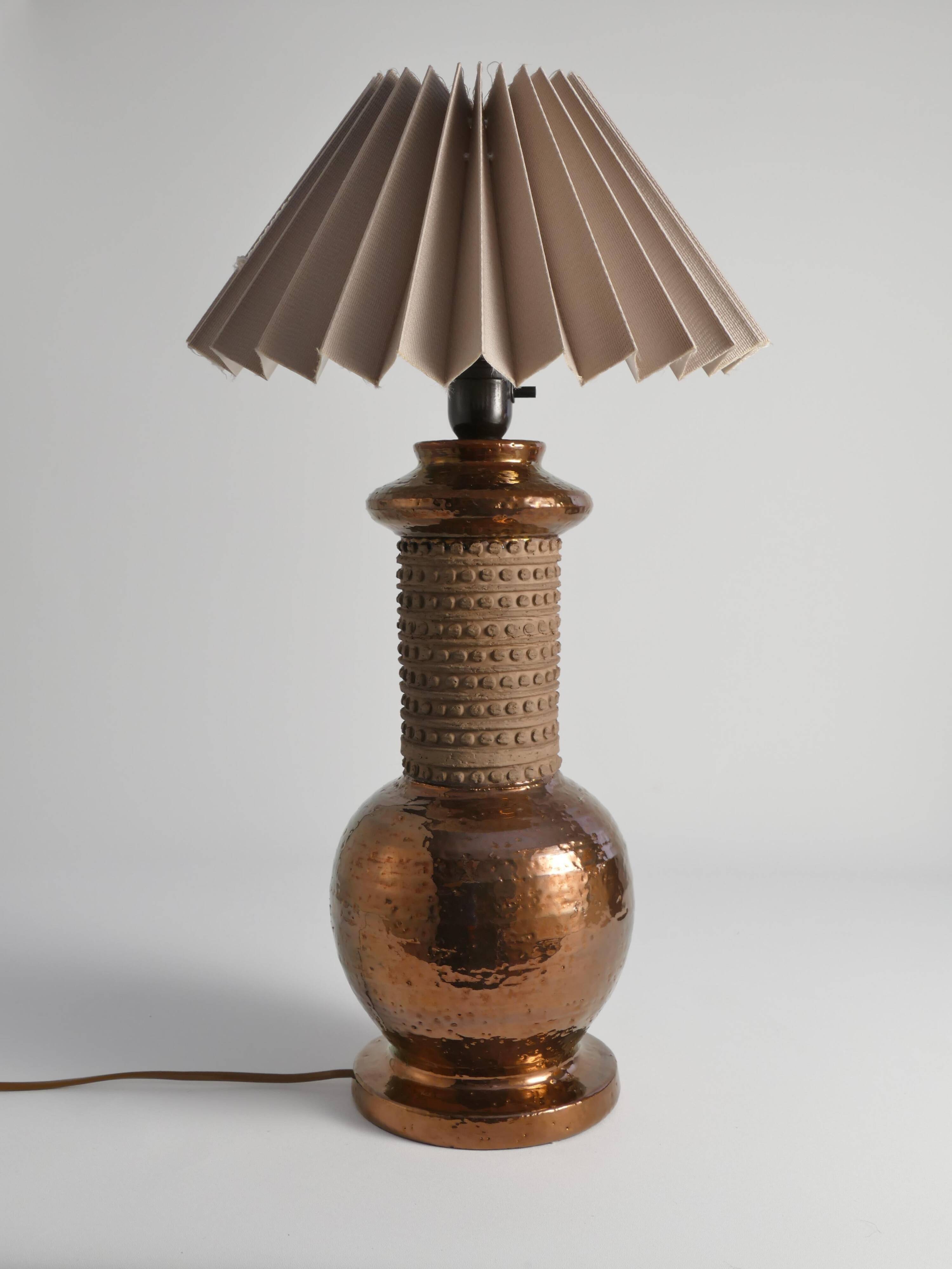 Mid-century Modern Copper-hued Ceramic Table Lamp by Bitossi for Bergboms, 1970s