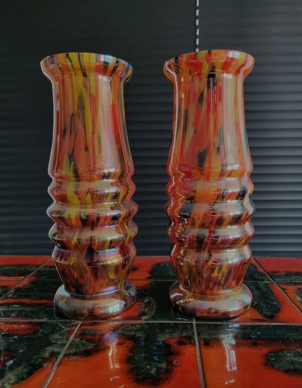 Vases Art déco en verre irisé de Bohême