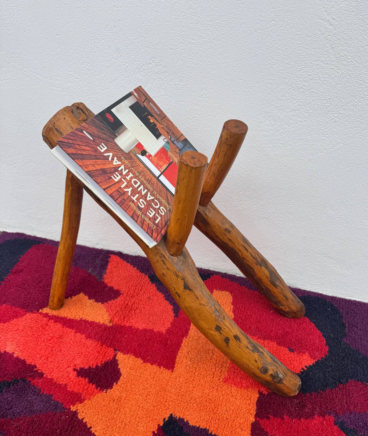 Brutalist style wooden magazine rack from the 1960s