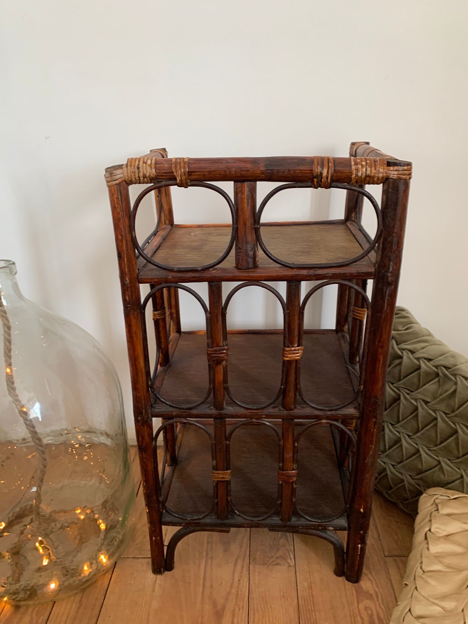 Wooden and rattan shelf