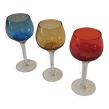 Set of 3 colored crystal stemmed glasses