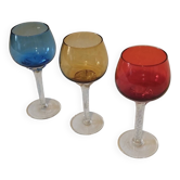 Set of 3 colored crystal stemmed glasses