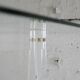 Office Plexiglas trestles, glass tray rounded edges, France, circa 1970