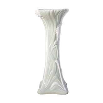 Sellette céramique art nouveau, porte-plante ancien colonne, art nouveau, céramique fleurie, sellet