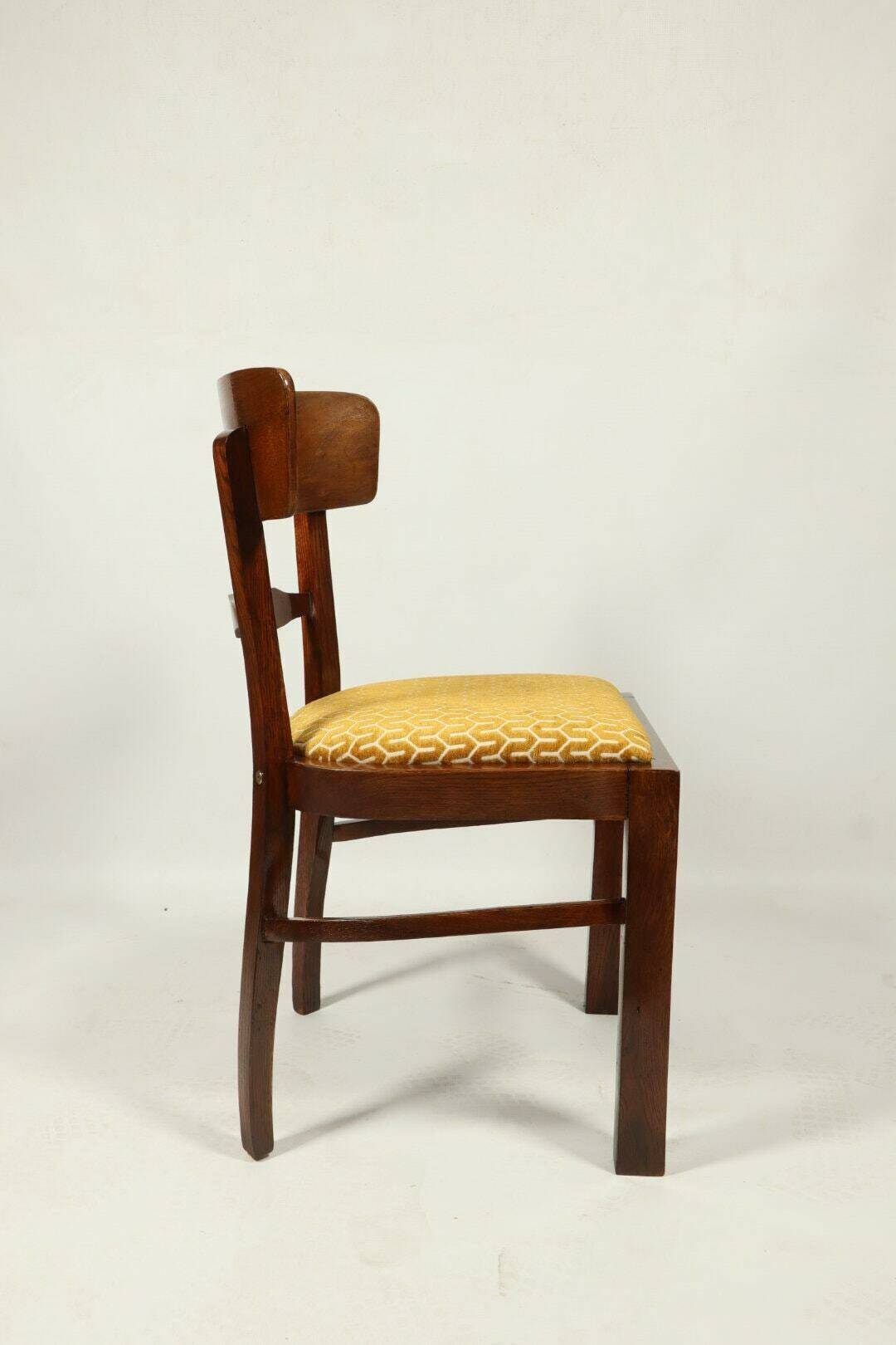 Chaise Art Déco des années 1940, chaise de cabinet Jacquard couleur or jaune tissu tapisserie d'ameublement géométrique Resto