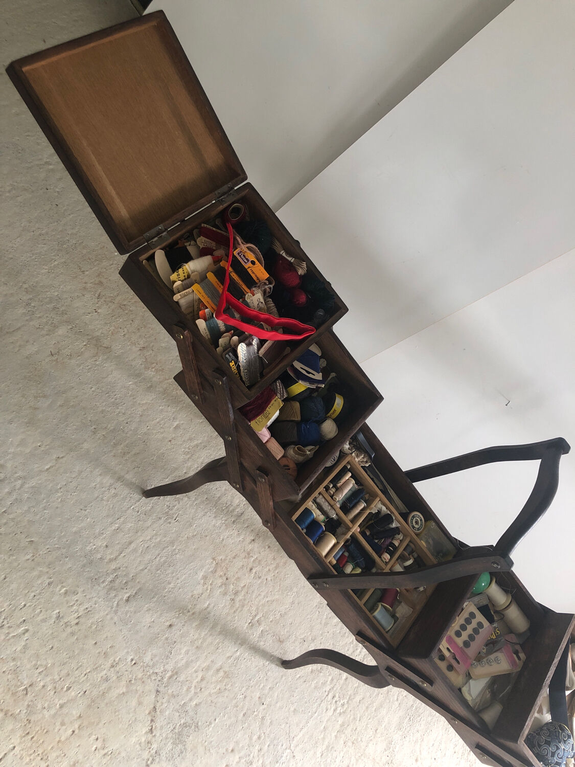 Vintage wood worker with sewing kit