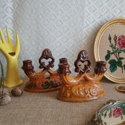 Paire de bougeoirs double barbotine - vintage