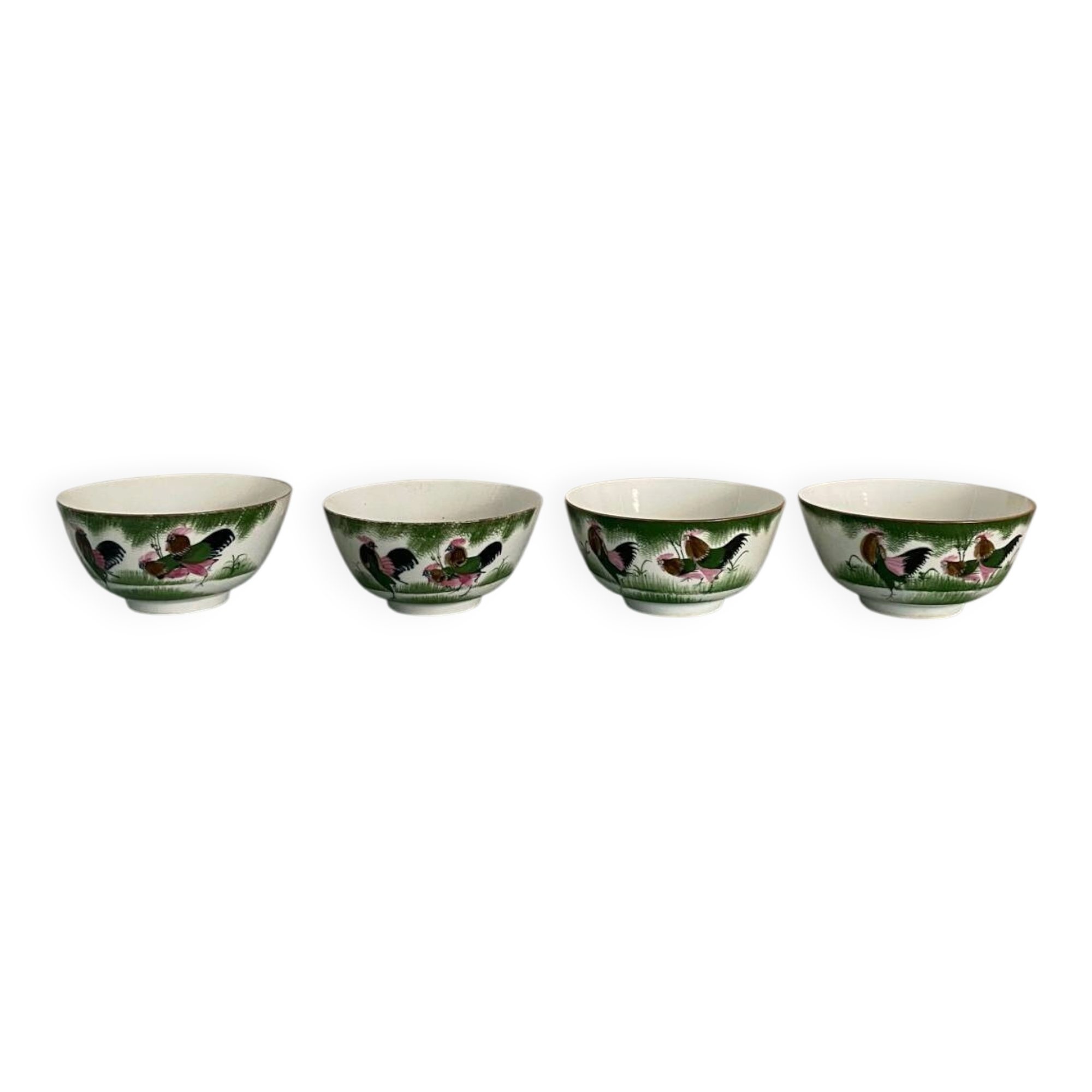 Set of 4 Chinese porcelain bowls, rooster patterns.