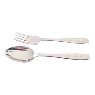 HM and Co Sheffield for Air Malta - Silver metal cutlery (fork + spoon)