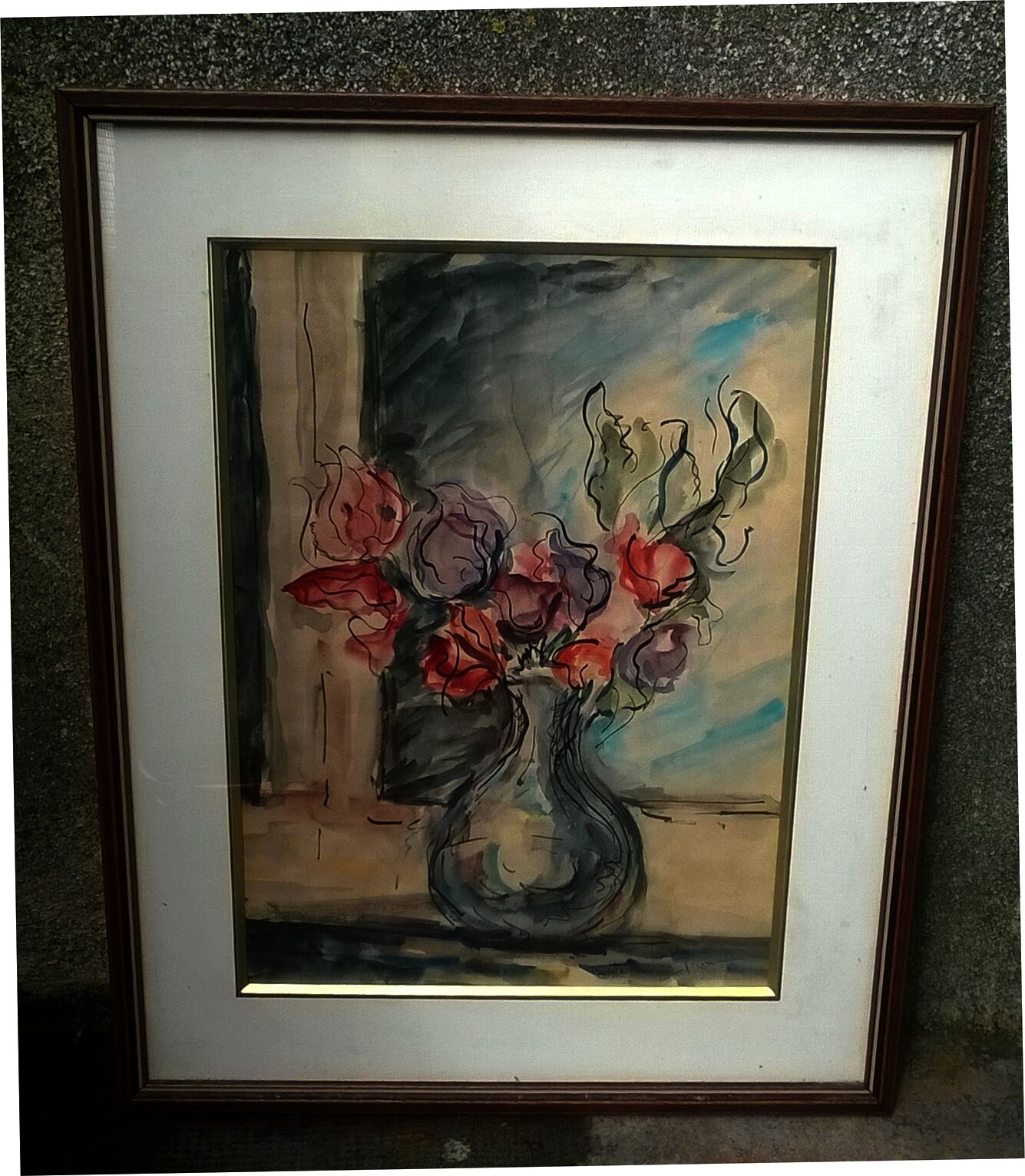 Aquarelle "au vase de fleurs"