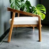 Deep XL teak wood chaise longue with cushion
