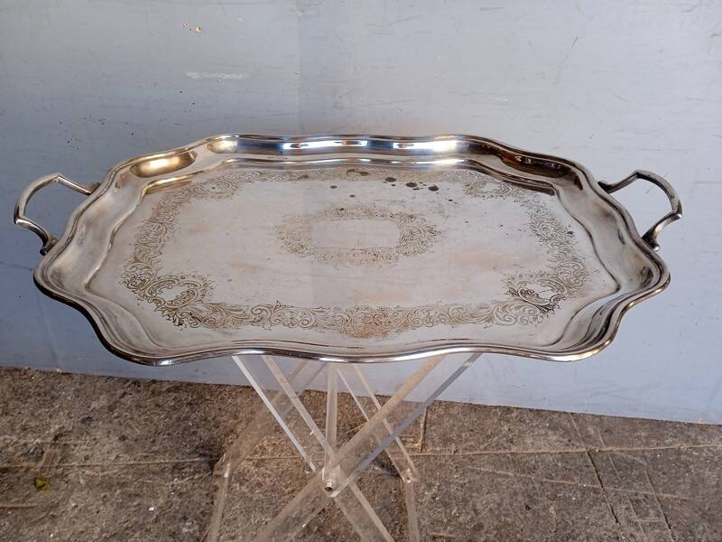 Silver metal tray 57 cm early 20th rectangle