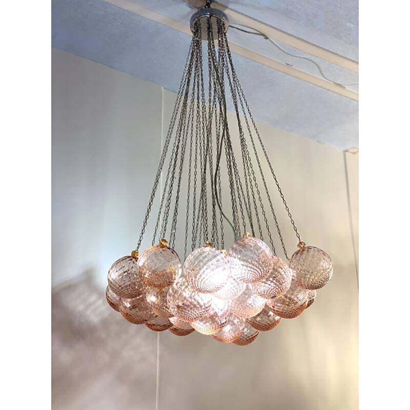 Contemporary Pink “Ballotton” Murano Glass Spheres Chandelier by SimoEng