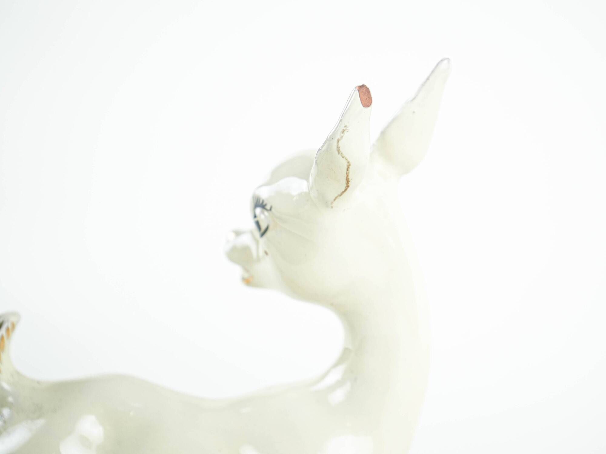 Ceramic deer figurine, glazed Danish pottery from the 1970s