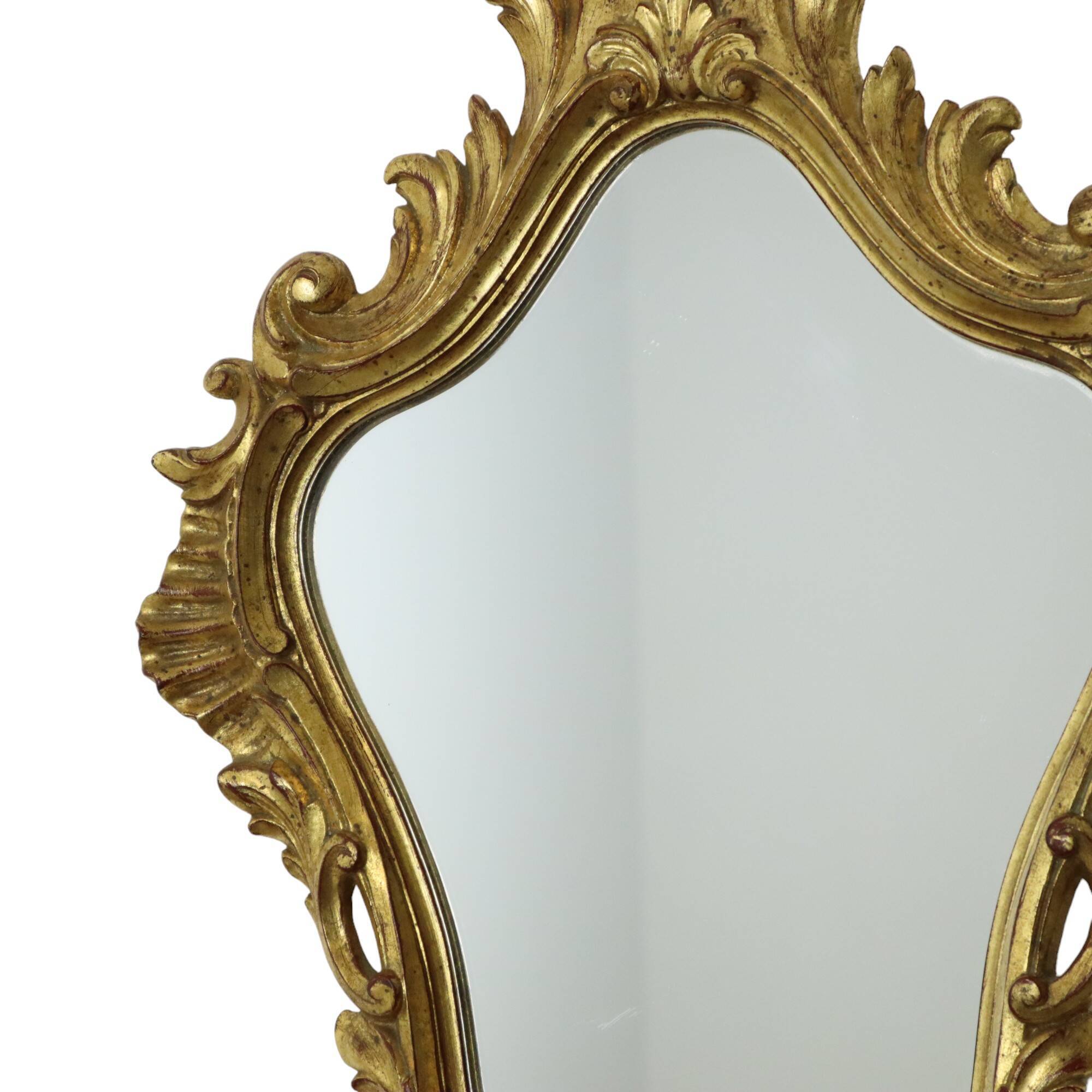 Small Vintage French Gold Baroque Mirror Crested Mirror Resin 1960s