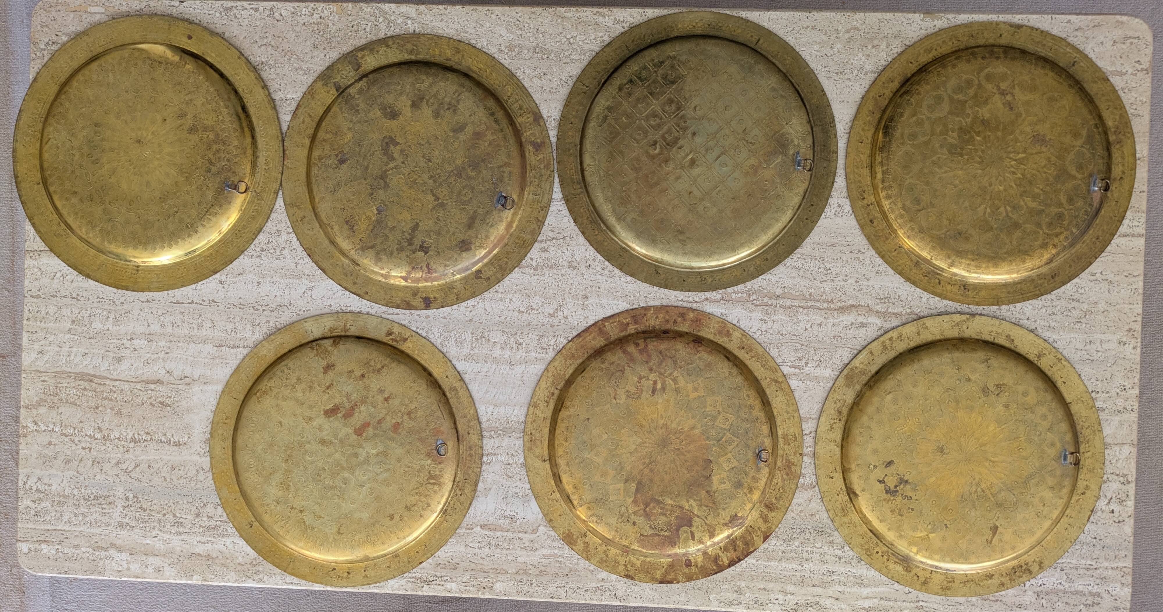 Set of 7 Vintage Brass Wall Plates