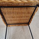 Table, harness with shelf - Rattan, wrought iron base - In the style of Raoul Guys - 1960