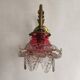 French Brass Single Wall Light with Pink & Clear Floral Glass Shade