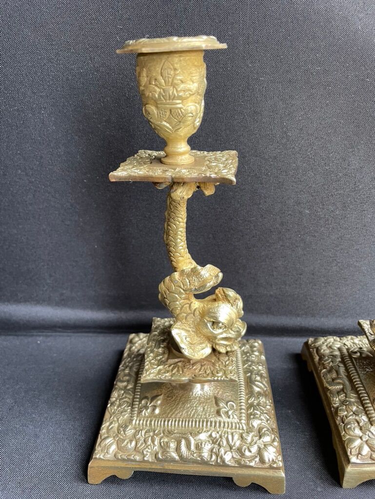 Pair of Napoleon III candle holders - Louis XIV style - Bronze (gilded)