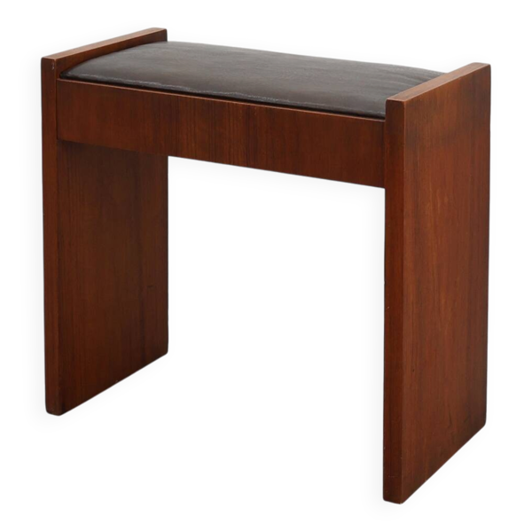 Tabouret en noyer Art Déco avec assise en cuir, Belgique vers 1925
