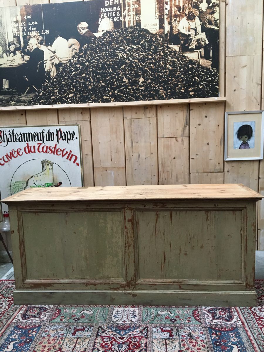 Vintage shop counter in weathered wood