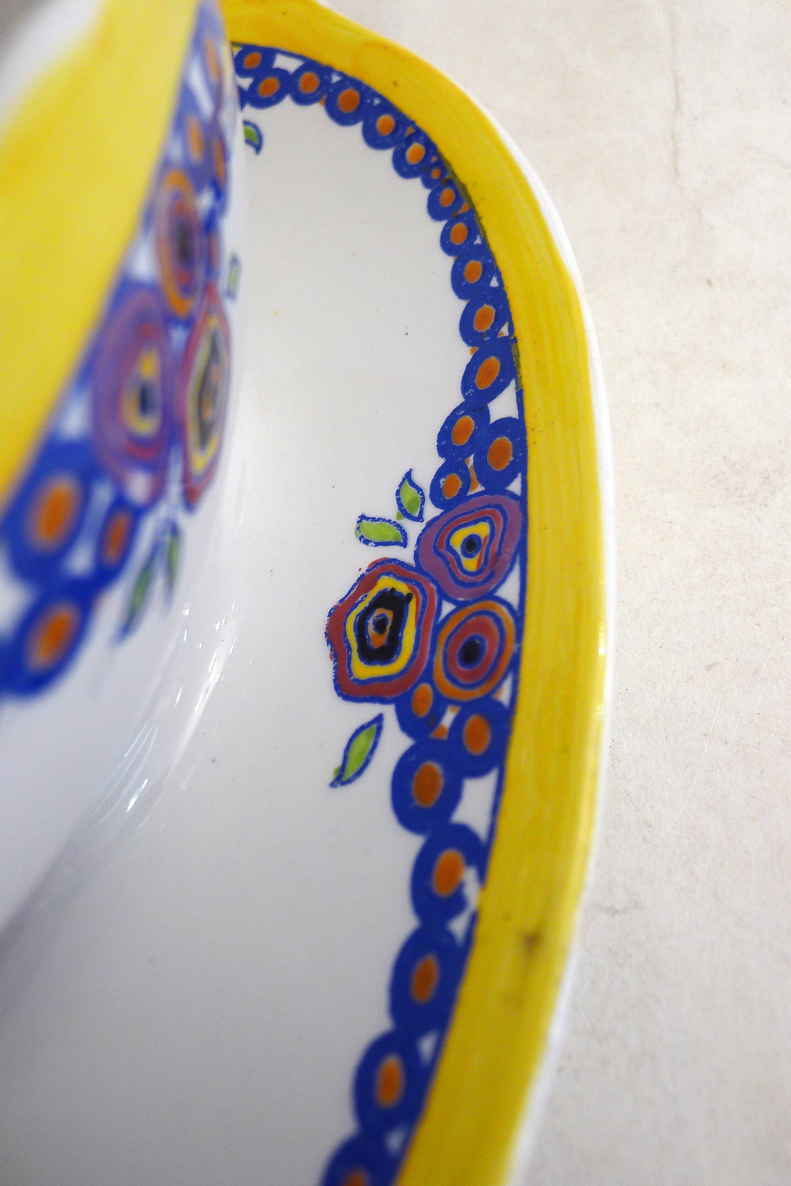 Saucière Art Déco, décor stylisé coloré, faïence Boch la Louvière