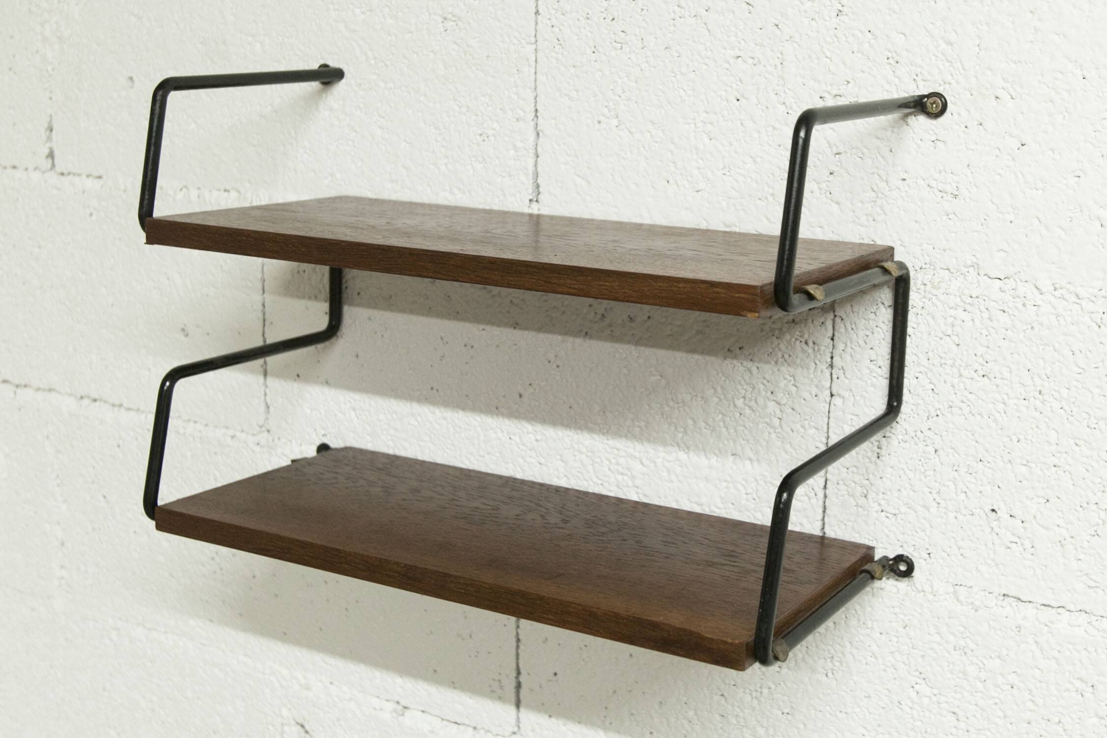Zigzag string shelf 2 black ladders 2 teak shelves 1950 Width 47.5cm