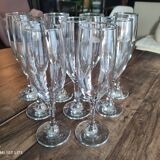 Set of 9 vintage glass champagne flutes