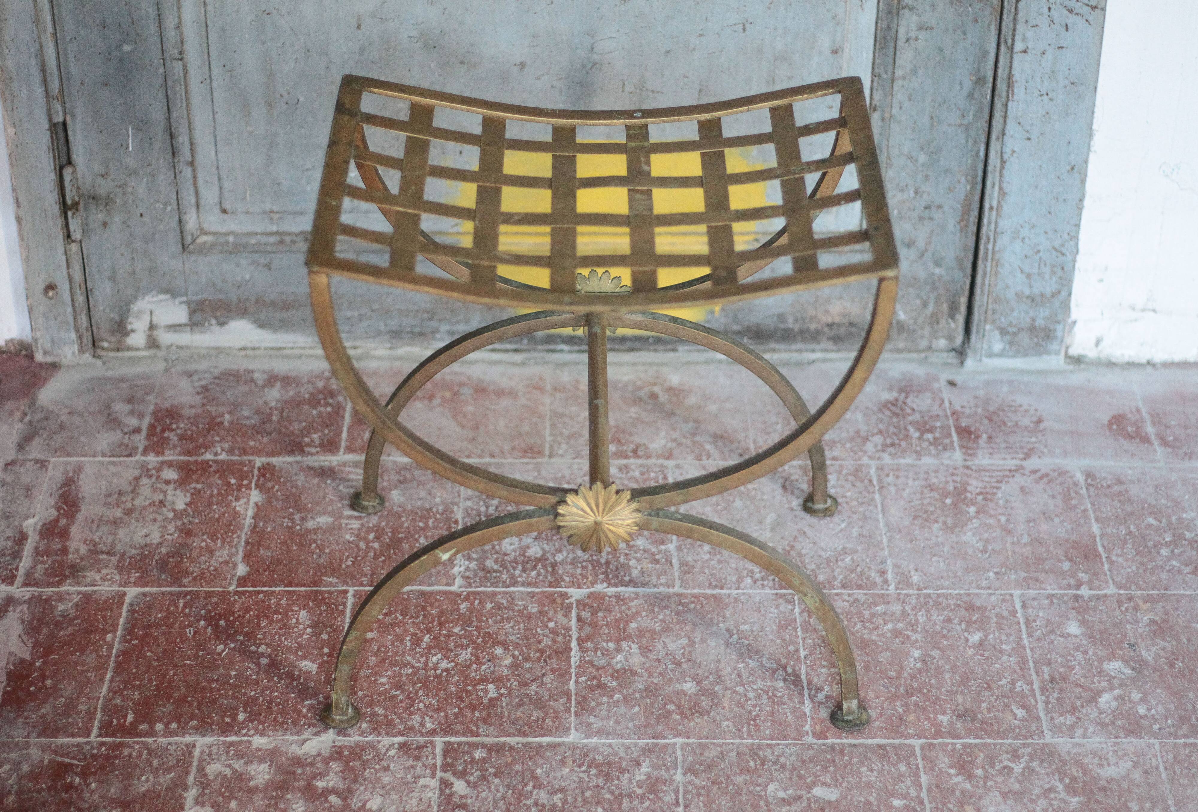 Vintage luggage rack, curule-shaped stool, iron suitcase table