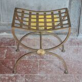 Vintage luggage rack, curule-shaped stool, iron suitcase table