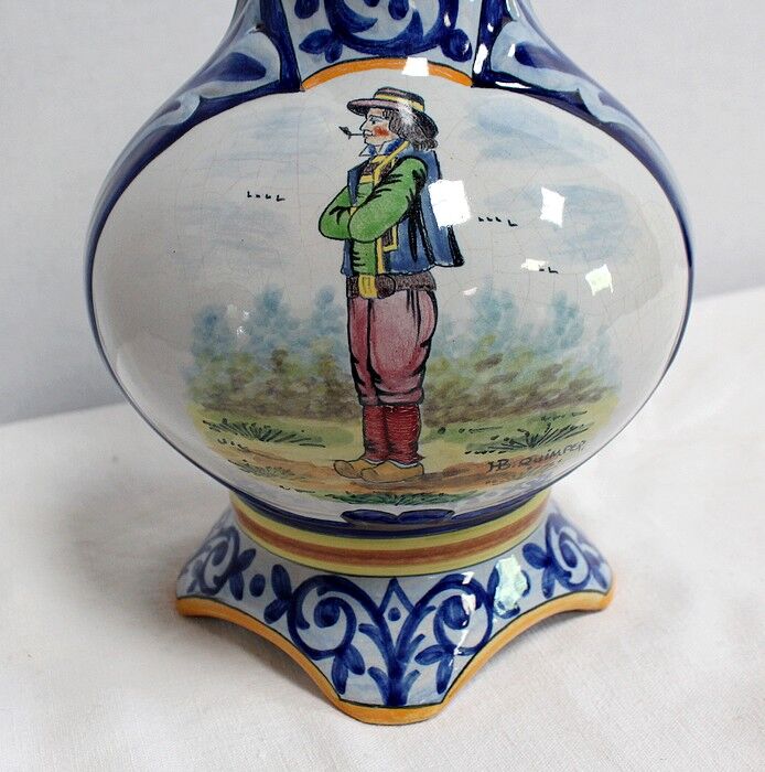 Pair of vases in quimper earthenware - late nineteenth