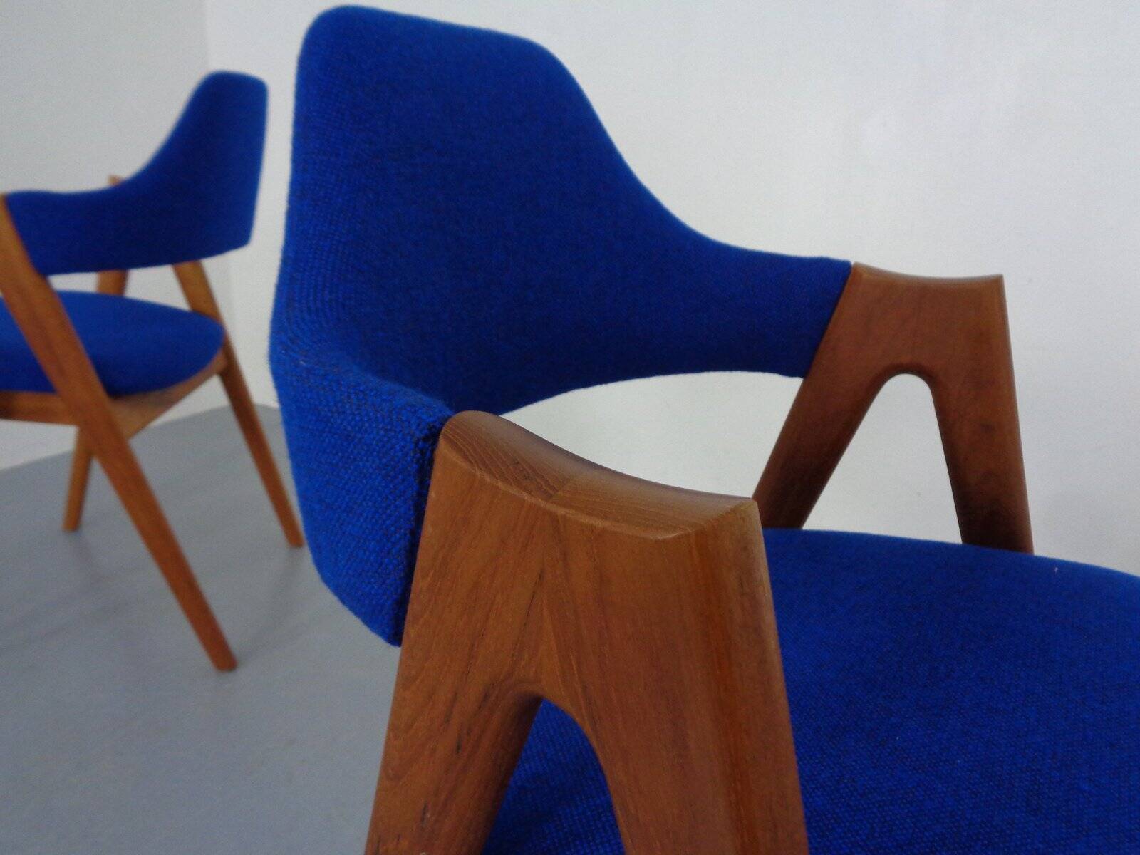 Set of Compass Chairs in Teak and Kvadrat Hallingdal 65 by Kai Kristiansen for Schou Andersen, 1960s