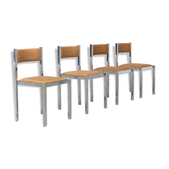 Quatre chaises chrome cubistes Cidue Italie design 1970